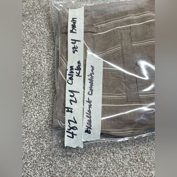 sophisticated vintage palazzo Calvin Klein pinstripe linen blend trouser sz 4 - Picture 8 of 13